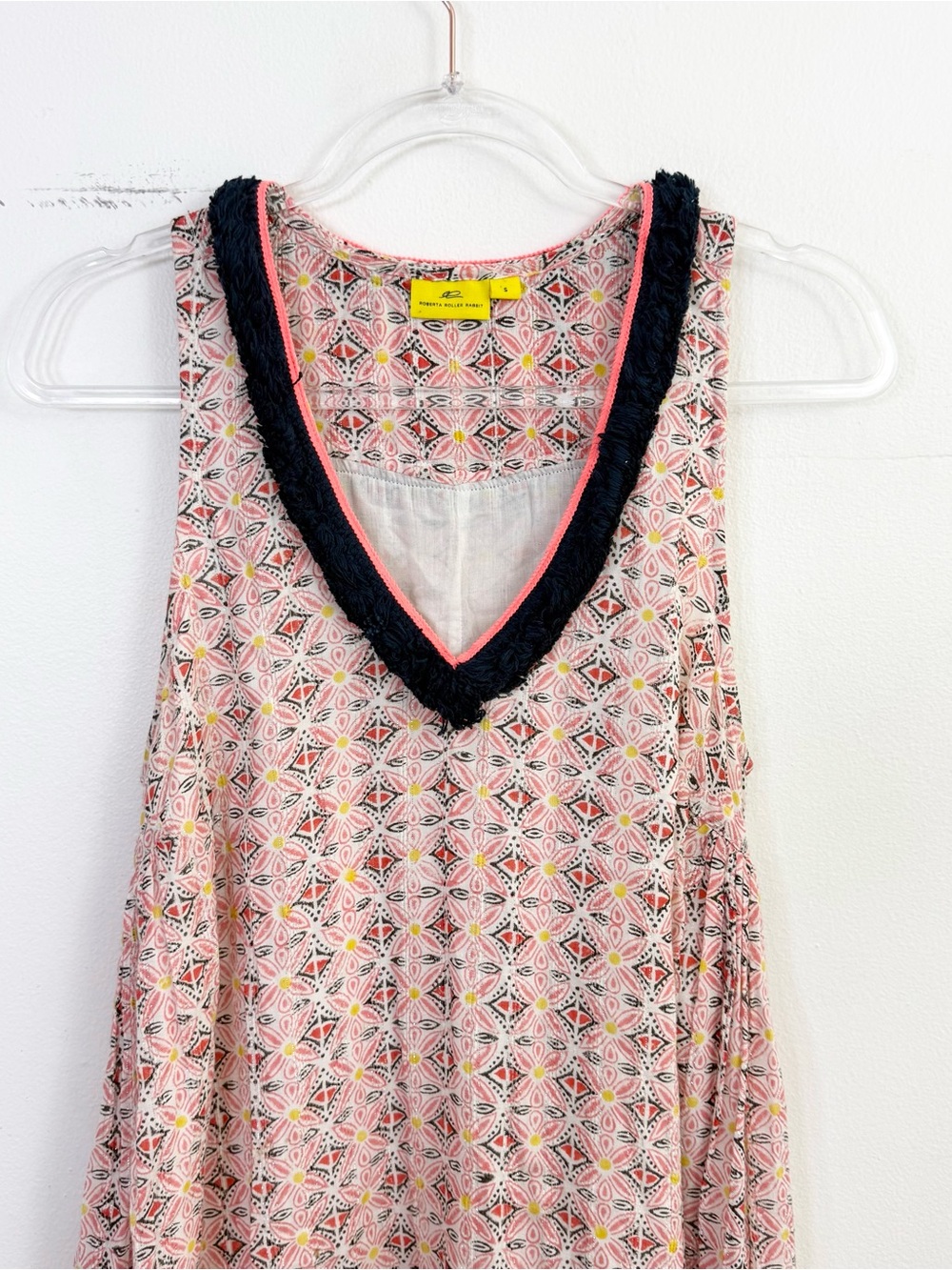 Roberta Roller Rabbit Printed Cotton Maxi Dress Tassel Trim Pink Blue Size S - Picture 3 of 6